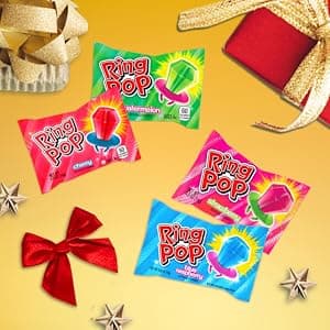 Ring Pop Candy, Christmas Lollipops, 20 Ct Party Favors in Assorted Fruity Flavors - Full Size, Bulk Variety Pack, Individually Wrapped Hard Candy For Stocking Stuffers, Holiday Gifts
