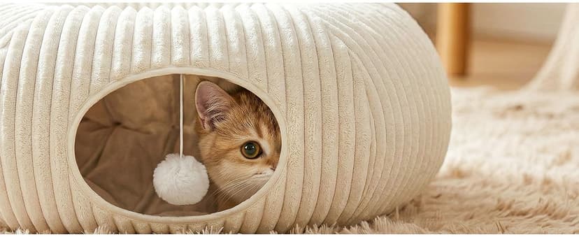 Cat Tube with Kitten Toys for Indoor Kittens, Collapsible Play Tunnel, Cat Gifts Cat Tunnel Bed with 40 Pcs Interactive Cat Toys, White B0FB9CN22D