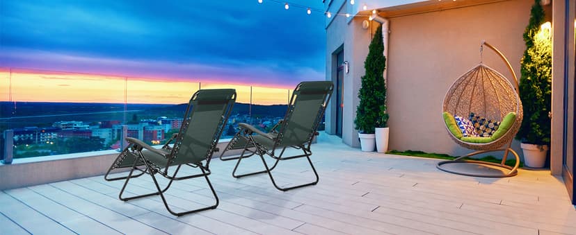 Nazhura Set of 2 Relaxing Recliners Patio Chairs Adjustable Steel Mesh Zero Gravity Lounge Chair Beach Chairs with Pillow and Cup Holder (Dark Green)