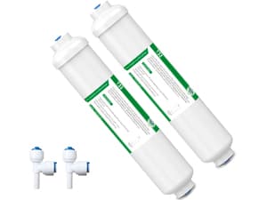 Membrane Solutions T33 Inline Water Filter, 2-Pack 1/4" Quick-Connect Replacement Cartridges for Refrigerator & Ice Maker, Post-Carbon Filter for Reverse Osmosis Systems, Push-to-Connect