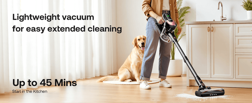 Cordless Vacuum Cleaner, Self-Standing 40Kpa 45Mins Vacuum Cleaners for Home, 8-in-1 Lightweight Stick Vacuum with Anti-tangle Wireless Vacuum for Carpet, Tile, Pet Hair, Hardwood Floors, Black