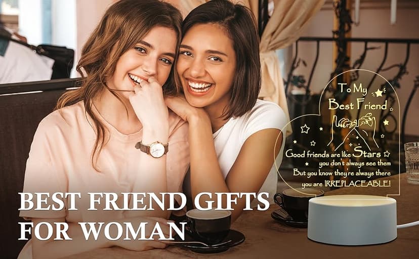 Afterprints Friendship Gifts - Engraved Heart-Shaped Night Light, Best Friend Birthday Gifts for Women, Girls Friends, Christmas Gift for Friends, Acrylic Night Lamp