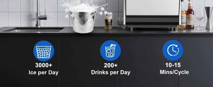 Nugget Ice Maker, 80 LBS/Day with 15 LBS Storage Bin, Freestanding Undercounter Ice Maker Machine Stainless Steel, Soft Chewable Pellet Ice Machine for Home Bar Kitchen Office, Self-Cleaning