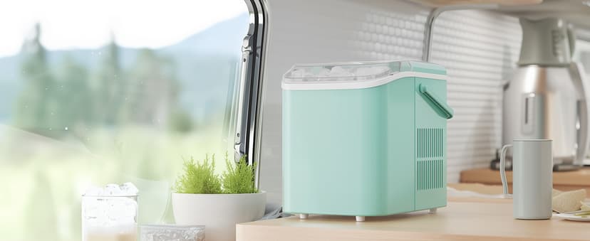 NEWBULIG Ice Makers Countertop with Handle, Portable Ice Machine, 9 Bullet Ice Cubes in 6 Mins, 26lbs in 24Hrs, Auto-Cleaning, with Basket and Scoop, for Home, Kitchen, RV, Camping,Green