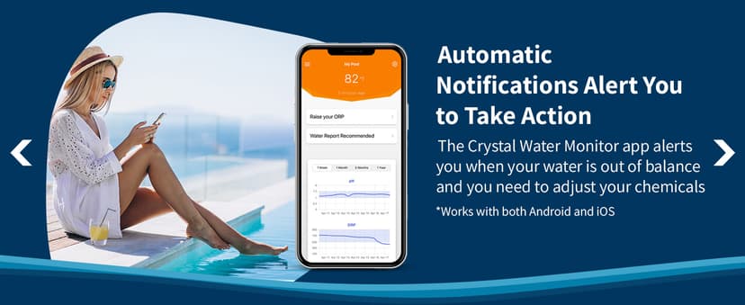 Crystal Smart Water Monitor for Salt Water Pools & Hot Tubs - 24/7 Continuous Digital Water Testing with App Notifications & Customized Chemical Dosing (New Model)
