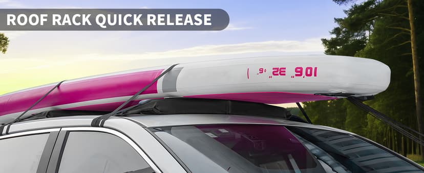 Universal Soft Roof Rack Pads for Kayak SUP Surfboard Snowboard Canoe, Heavy Duty Car Roof Rack System with 2 Tie Down Straps, 4 Quick Loop Straps, 2 Hood Loops, Tie Down Ropes and Storage Bag