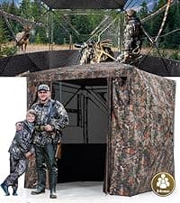 HUNTSEN Hunting Blind 270 Degree See Through Ground Blind - 2-3 & 3-4 Person Pop Up Deer Blind for Hunting with Carrying Bag - 300D Reinforced Portable Durable Blind for Turkey and Deer