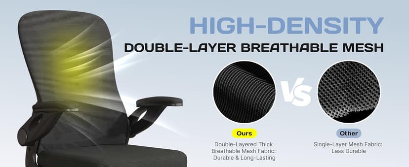 Ergonomic Office Chair, 300 lbs Heavy Duty Mesh Computer Chair with Adjustable Lumbar Support, 90° Flip-up Arms Space Saving Desk Chair, Mid Back Breathable Task Chair for Home Office, Black