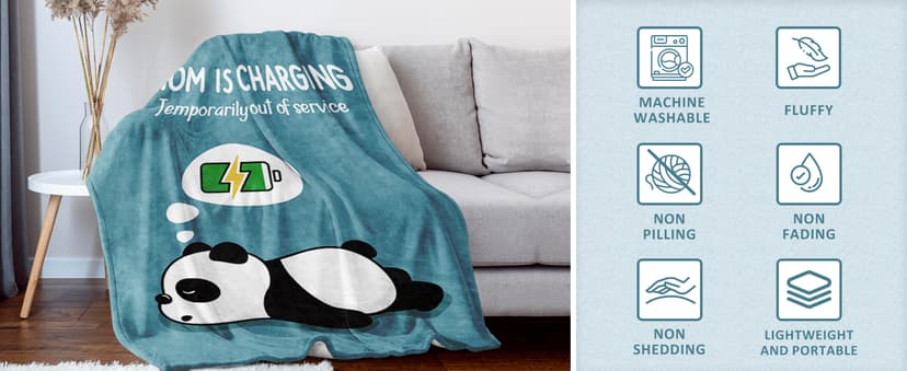 Craftique Gifts for Mom Birthday Christmas- Funny Soft Mom is Charging Blanket- New Moms Gifts for Women, Practical Blanket Throw for Napping Travel, 60”×50”