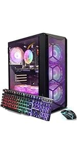 STGAubron Gaming PC Desktop Computer, Intel Core I7 up to 3.9 GHz, Radeon RX 580 8G, 16G RAM, 512G SSD, WiFi, Bluetooth 5.0, RGB Fan x6, RGB BT Sound Bar, Windows 10 Home