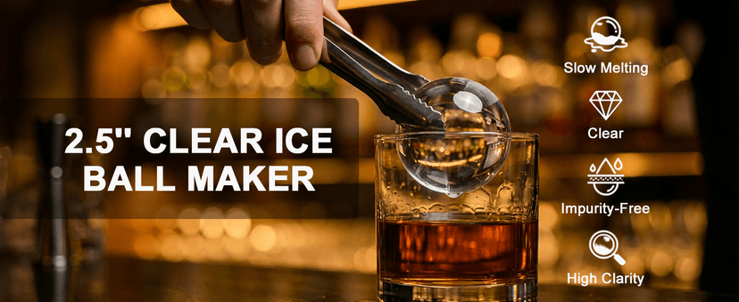 Clear Ice Cube Maker, 2.5 Inch Stainless Steel Crystal Large Clear Ice Ball Maker, Silicone Ice Cube Mold for Cocktails, Drinks & Bourbon, Whiskey Gifts for Men (2 Pack)