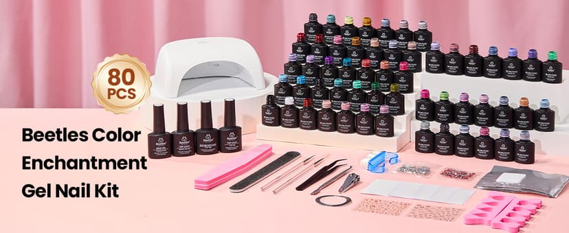 Color Enchantment with Everything Base Top Coat Beginner Starter at Home Nails Kit Manicure DIY Salon Tools Gifts for Women Beetles Gel Nail Polish Kit with U V Light - 80Pcs 55 Colors Gel Nail Kit B0CL4RWBYR