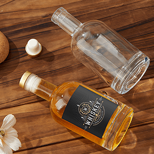 Mfacoy Set of 6 Glass Bottles, 12 oz Clear Liquor Bottles, Heavy Base Glass Bottle with T-Top Cap, Vodka Bottle for Wine Beverages Drinks Oil Vinegar Kombucha Beer with Cork Stopper Airtight Lid