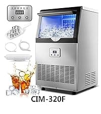 Amzgachfktch Commercial Ice Maker, 100lbs/24H Ice Maker Machine, Auto Self-Cleaning, LED Digital Display, Blue Light, Under Counter/Freestanding Ice Machine for Home/Office/Restaurant/Bar