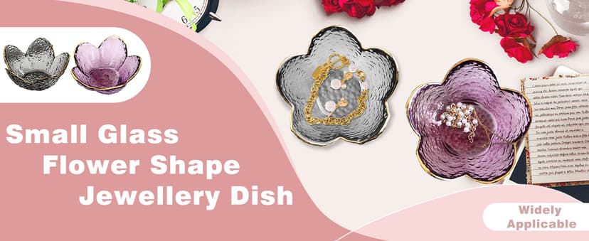 Purple Flower Jewelry Dish Glass Ring Dish Jewelry Tray Cute Vanity Organiser Room Decor Aesthetic Nightstand Bathroom Decor Trinket Dish Ring Holder Valentine's Friendship Birthday Gifts for Women