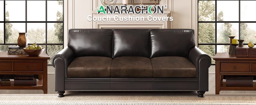 ANARACHON Leather Look Couch Cushion Covers Sofa Seat Slipcovers Sets Couches Furniture Protector for Sectional Armchair Loveseat Pets Kids Stretch Spandex Fabric(3 Cushion Sofa, Brown)
