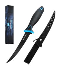 FLISSA Fillet Knife Set, Boning Knife & Bait Knives with Sharpener, Protective Sheath, Belt Clip, Non-Slip Handle, Portable Pouch & Corrosion Resistant Coating Blade, for Fresh or Saltwater (4-Piece)
