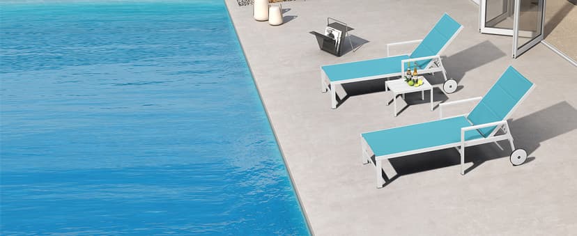 PURPLE LEAF Patio Chaise Lounge Chair Set of 3 Outside Aluminum Plastic Stackable Tanning Chairs with Armrests and Side Table for Pool Sunbathing Beach Deck Outdoor Lounger, Navy Blue
