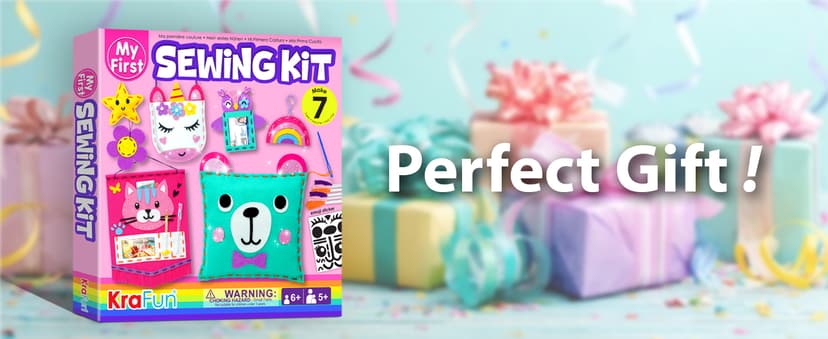 7 stuffed animal & plush pillow projects. Pre-punched felt & instructions included. Gift for girls & boys KRAFUN My First Sewing Kit for Kids Ages 6-12 | 7 Animal Dolls B091GXM2Y6