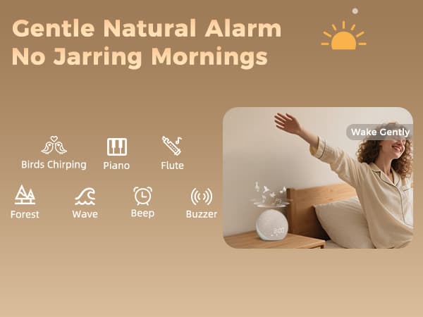 Sound Machine Alarm Clock for Bedroom: 25 Natural Sleep Sounds - White Noise Machine for Adults Kids Baby - Gentle Wake Up Alarm with Bluetooth Speaker - Putty