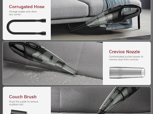 BSRCO Handheld Vacuum Cordless Rechargeable 3-in-1, Car Vacuum Portable Cordless with USB Charge, Handheld Vacuum with LED Light, HEPA Filter, 1.65LBs Lightweight Vacuum Cleaner for Dust, Pet Hair