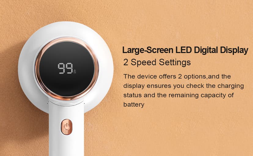 Fabric Shaver Lint Remover for Clothes with 2 Speeds, Digital Display, 6 Leaf Blades, USB Rechargeable Sweater Defuzzer to Remove Pilling Fuzz Ball for Furniture, Couch, Coat.