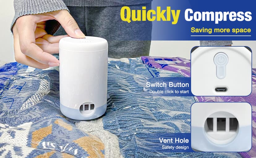 HIBAG Travel Vacuum Bags with Electric Pump for Luggage and Suitcase, Vacuum Seal Compression Packing Bags for Clothes Clothing, Combo 12 Pack