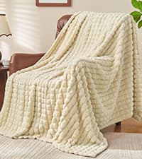 Ultra-Soft Plush Fleece, Cozy, Warm Yet Lightweight, Ribbed Texture, Home Decor, Machine Washable, Giftable, All-Season Use BEDELITE Ribbed Fleece Throw Blanket for Couch, Cream, 50"x60" B0CSFJR66V