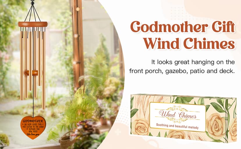 Godmother Gifts from Godchild, Godmom Wind Chimes, Christmas, Birthday, Proposal, Retirement Gift for Godmother from Goddaughter Godson