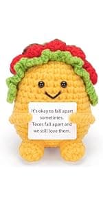 A AIFAMYFunny Positive Coffee, Emotional Crochet Doll, Cute Crochet Potato Partner Toy with Positive Card Cheer Up Funny Gag Gifts for Best Friend Birthday Women Teacher Fall(Beer