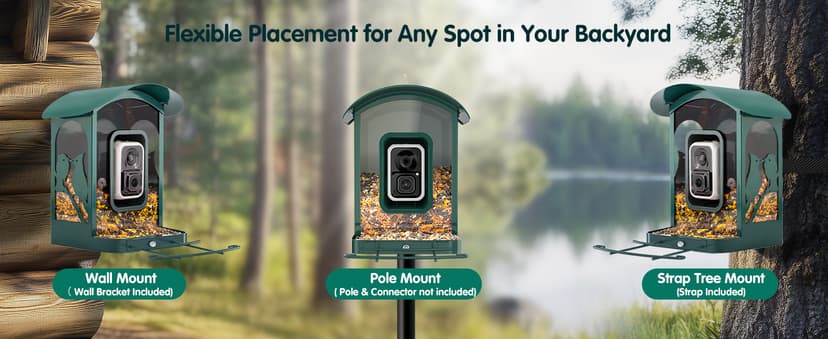 4K Ultra HD Video with Live View,10x Slow Motion,AI Smart Bird Feeder with Camera,2.4G/5G Wi-Fi,Durable Metal,Bird Lover Gift 4K Smart Bird Feeder with Camera,No Subscription,Solar Powered B0FMDP272Y