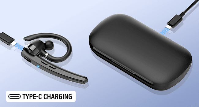 Thunelec Bluetooth Headset, Wireless Bluetooth 5.3 Earpiece, 90Hrs Hands Free Headset with APTX HD Audio & Mute Button, Dual Noise Cancelling Mics, Single-Ear Headphone for Trucker/Business/Office/Gym