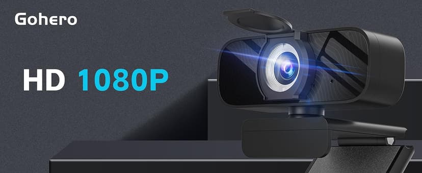 Gohero Full HD 1080P Video Webcam, Noise Cancellation, Privacy Cover, Wide-Angle Lens, Auto Light Correction, Plug & Play USB Webcam for Laptop, Desktop, PC, Mac, Zoom, Skype Pro Series