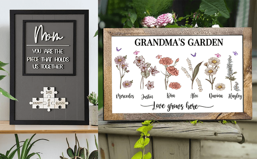 Personalized Mom's Garden Frame Sign With Grandchildren Names and Birth Flower For Mother's Day Gift, Grandma Gifts, Personalized Mother's Day Gift, Custom Grandmas Garden Sign (Style 14)