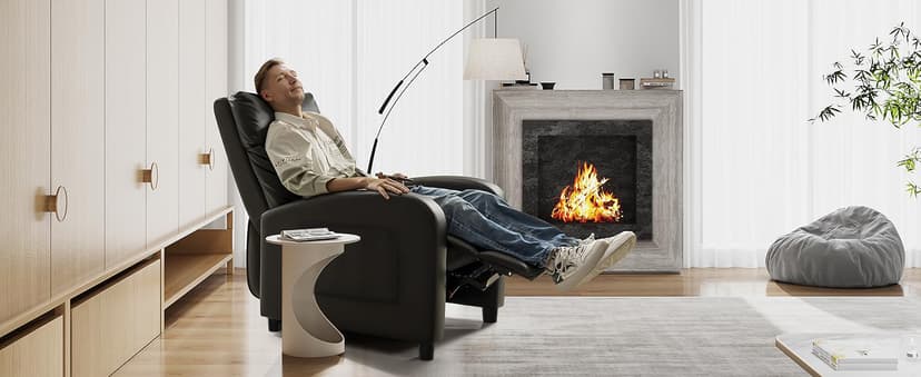 Homall Recliner Chair, Recliner Sofa PU Leather for Adults, Recliners Home Theater Seating with Lumbar Support, Reclining Sofa Chair for Living Room (Black, Leather)