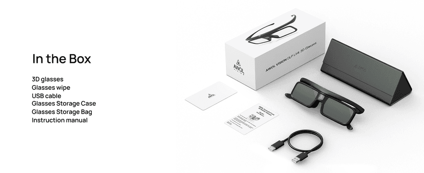 AWOL VISION DLP Link 3D Glasses, Rechargeable Active Shutter Eyewear Compatible with AWOL VISION LTV-3000 Pro and LTV-3500 Pro, Vanish TV & Other DLP-Link 3D projectors (2 Packs)