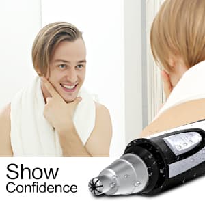 ZORAMI Ear and Nose Hair Trimmer Clipper - 2025 Professional Painless Eyebrow & Facial Hair Trimmer for Men Women, Battery-Operated Trimmer with IPX7 Waterproof, Dual Edge Blades for Easy Cleansing Black