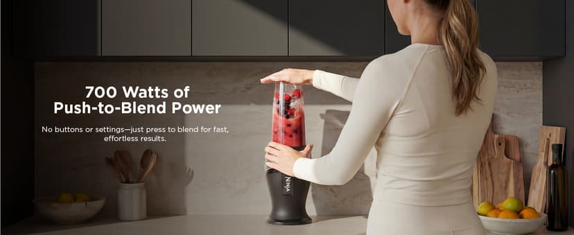 700-watt base blends smoothies, shakes & frozen drinks. (2) 16-oz to-go cups w/ spout lids. Dishwasher safe. Ninja Fit Compact Personal Blender, 700W, (2) 16oz Cups, QB3001SS B01FHOWYA2
