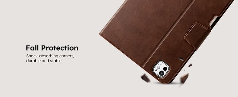 auaua Case for iPad Pro 11 Inch (M5/M4) 2025/2024, with Pencil Holder and Pocket, Multiple Angles Viewing, Magnetic Closure, Auto Sleep/Wake (Brown)