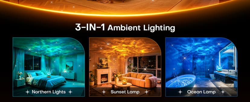 3-in-1 Sunset/Ocean/Northern, Remote, 6 Brightness, 1 Hr Timer, Made of Glass & Wood, Bedroom, Bathroom, Dorm,Halloween Light Ambient Lighting, 16 Colors Led Lights for Bedroom, Gift Ideas, Room Decor B0DG92NWYG