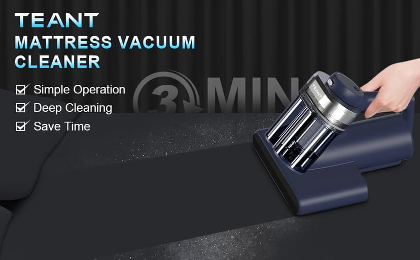 Mattress Vacuum Bed Vacuum Cleaner with 253.7nm UV-C Light, Hyper Helix Motor with 16kPa Strong Suction & 33000 RPM/Min Tapping, HEPA Filter, 149℉ Heat & Ultrasonic & Anion for Bed and Pet