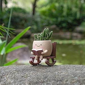 Rocking Chair Smiley Face Planter,Cute Plant Pots for Indoor Outdoor Plants,Succulent Pots with Drainage Hole,Unique Funny Flower Pot for Succulents,Plant Gifts for Mother's Day, Birthday, Christmas B0F59W5CR2