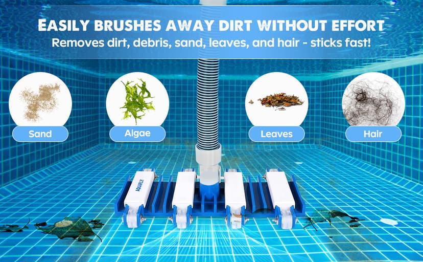 Pool Vacuum Head, Manual Cleaning Vacuum with Wheels 14'' Heavy Duty Handle Pool Vacuum Heads for Inground & Above Pools with Flexible Swivel, Swimming Pool Head for Absorb