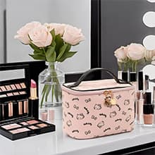 AmBealla Make up Bag Large Travel Cosmetic Bags Organizer with Brush Holder for Girl, Lightweight Cotton Toiletry Bag with Zipper for Women, Portable Makeup Case for Airplane/Home/Gym - Pink