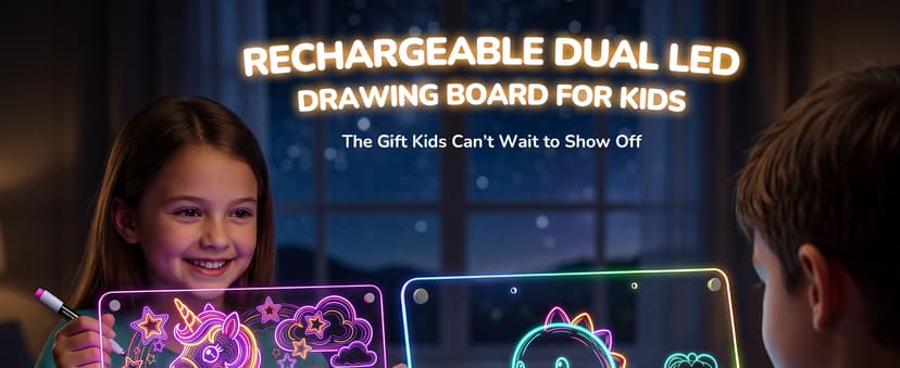 Rechargeable Light up drawing board with 15 Light Effects,Scratch Resistant Easy Clean Panel,Birthday Gift for Kids Age 3-12 16" Led Drawing Board for Kids with Dual Panels - 【2026 New】 B0HJBWNWVW