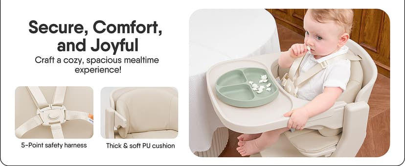 Obee Odee Full-Body Washable Baby High Chair with Soft Cushion, Adjustable for 6 Months to 220 Lb - Multifunctional and Convertible High Chairs for Babies and Toddlers -Portable and Easy Operation
