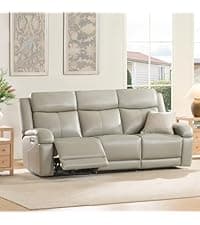 Watson & Whitely Genuine Leather Power Recliner Chairs for Adults, Wall Hugger RV Recliner with Power Headrest & Charging Ports, Electric Recliner Sofa Chair for Living Room, Grey