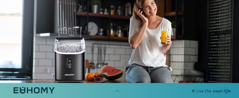 EUHOMY Ice Cube Maker Machine Countertop with External Water Tank, 2 Ways to Add Water, 34Lbs/Day, 16Pcs Ready in 7 Mins, Auto-Cleaning, with Ice Scoop & Basket, for Home/Kitchen/Office/Bar (Black)