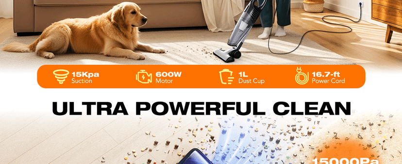 Avvnee Corded Stick Vacuum Cleaner – 15000Pa Strong Suction 600W Motor, Ultra-Light 3 lbs Design for Pet Hair, Hard Floors & Low-Pile Rugs | Includes Crevice Tool, 1L Dust Cup, 16.7ft Cord (Black)