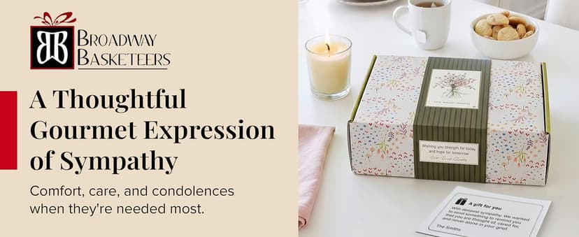 Bereavement care package with assorted snacks for loss of a loved one, funeral, memorial, or condolences. Kosher shiva. Broadway Basketeers Sympathy Gift Box & Condolence Care Package B0DM6Q61D2